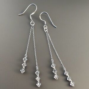 Silver Chain Crystal  Drop Chandelier Earrings